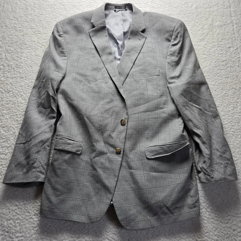 Lauren Ralph Lauren Blazer Mens 48L Gray Silk Wool Check Sport Coat Jacket